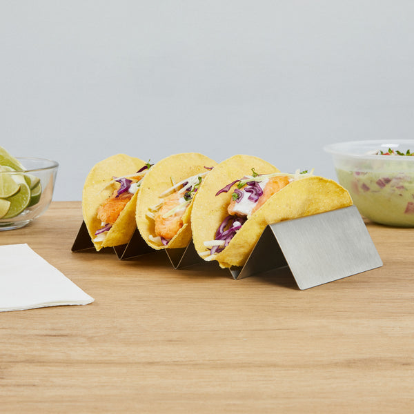 Restaurantware Met Lux Stainless Steel Triple Taco Holder - With 3 Or 4 Compartments - 8 1/2" X 4" X 1 1/2" - 1 Count Box