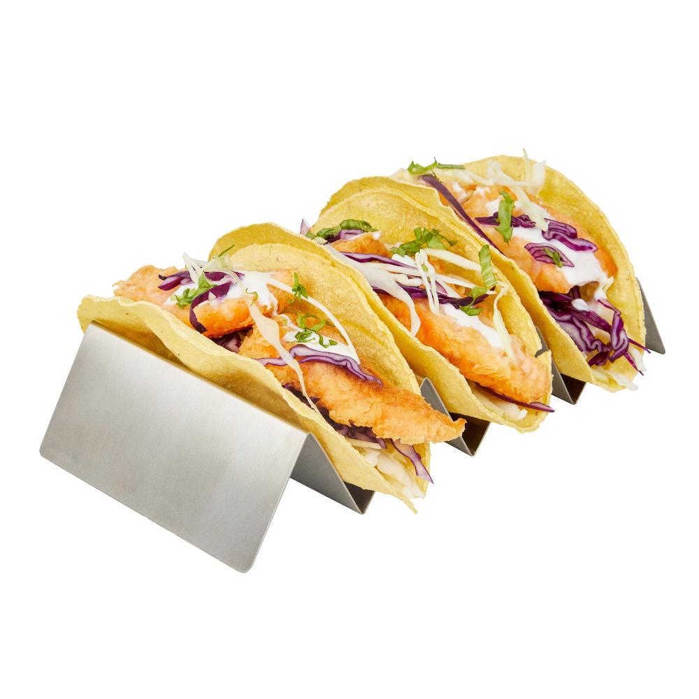 restaurantware Met Lux Stainless Steel Triple Taco Holder - with 3 or 4 Compartments - 8 1/2" x 4" x 1 1/2" - 1 count box