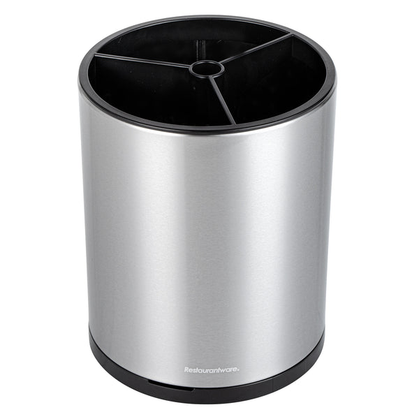 Restaurantware Met Lux Stainless Steel Utensil Holder - 3 Compartments Rotating With Drip Tray - 6 1/4" X 6 1/4" X 8" - 1 Count Box