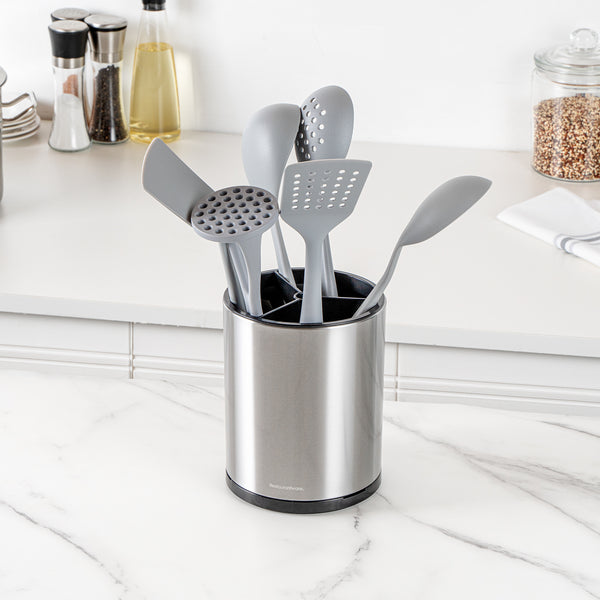 Restaurantware Met Lux Stainless Steel Utensil Holder - 3 Compartments Rotating With Drip Tray - 6 1/4" X 6 1/4" X 8" - 1 Count Box