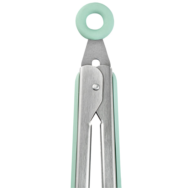 Restaurantware Met Lux Teal Stainless Steel 2-Piece Kitchen Tong Set - Scalloped - 12" X 1 3/4" X 2" - 1 Count Box