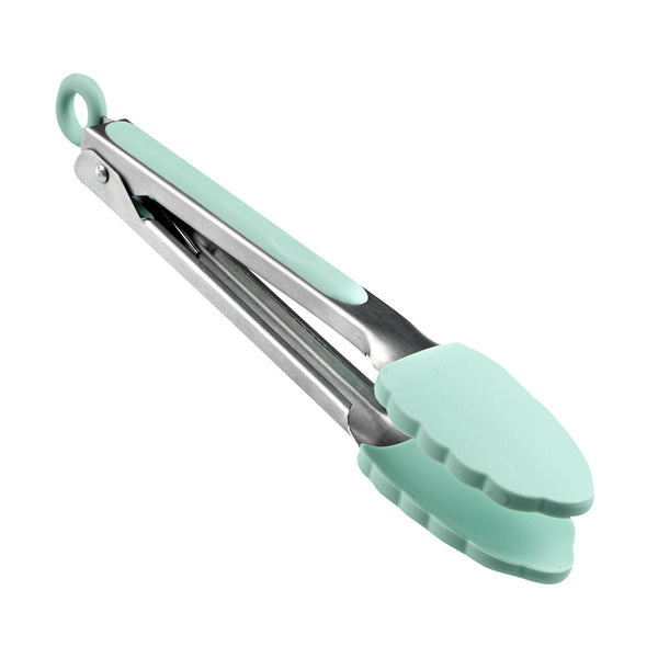 Restaurantware Met Lux Teal Stainless Steel Kitchen Tong - Scalloped - 9" X 1 1/2" X 1" - 1 Count Box