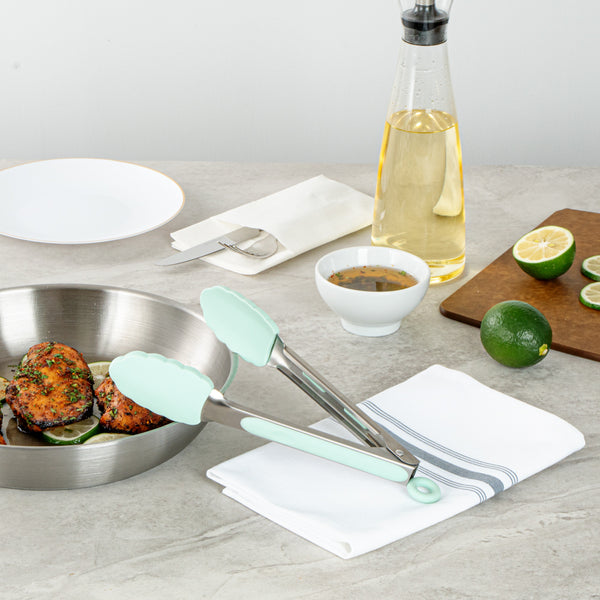 Restaurantware Met Lux Teal Stainless Steel Kitchen Tong - Scalloped - 9" X 1 1/2" X 1" - 1 Count Box