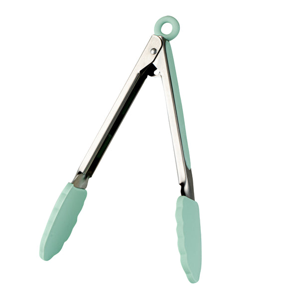 Restaurantware Met Lux Teal Stainless Steel Kitchen Tong - Scalloped - 9" X 1 1/2" X 1" - 1 Count Box