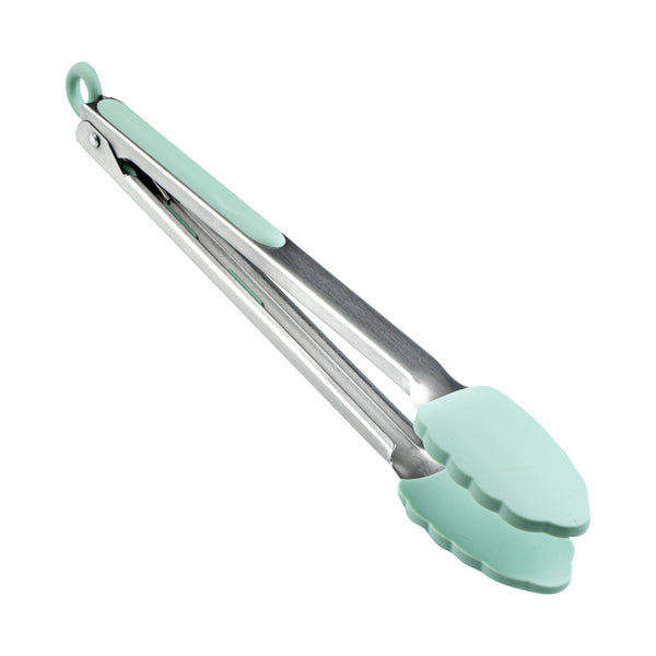 Restaurantware Met Lux Teal Stainless Steel Kitchen Tong - Scalloped - 12" X 1 3/4" X 1" - 1 Count Box