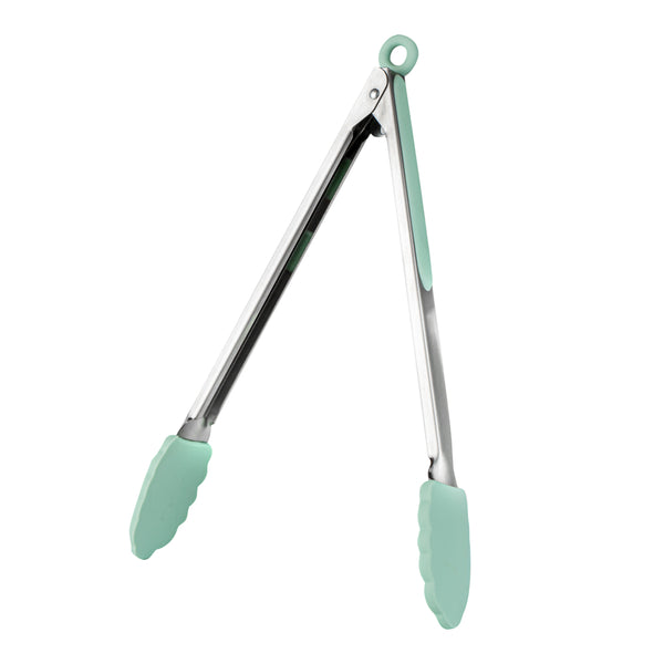 Restaurantware Met Lux Teal Stainless Steel Kitchen Tong - Scalloped - 12" X 1 3/4" X 1" - 1 Count Box