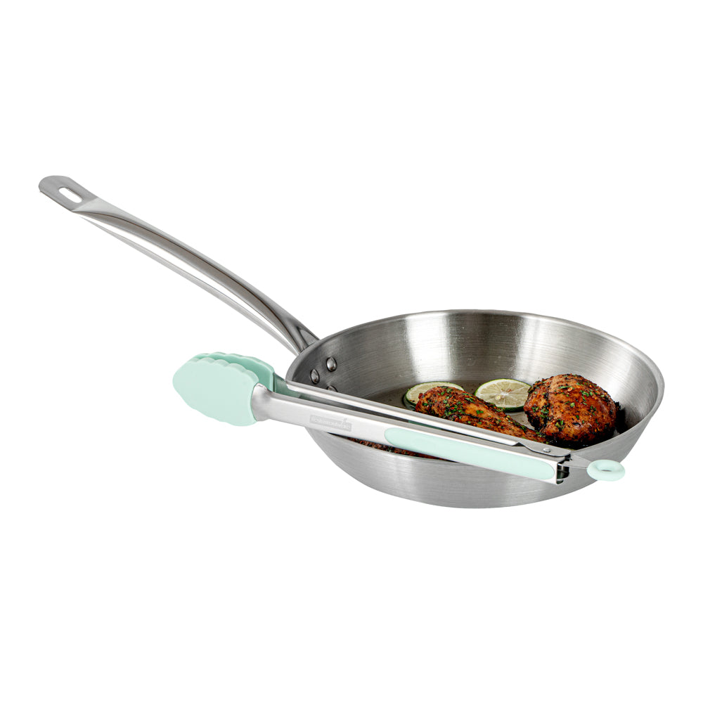 restaurantware Met Lux Teal Stainless Steel Kitchen Tong - Scalloped - 12" x 1 3/4" x 1" - 1 count box