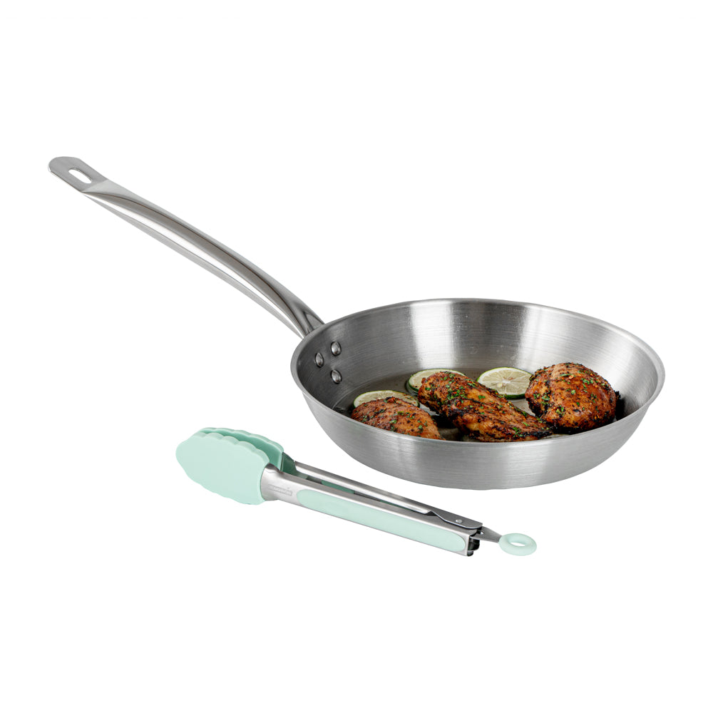 restaurantware Met Lux Teal Stainless Steel Kitchen Tong - Scalloped - 9" x 1 1/2" x 1" - 1 count box