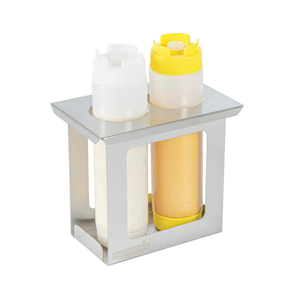 Restaurantware Met Lux Two Hole Stainless Steel Squeeze Bottle Holder - Fits 1/9 Size Opening - 7" X 4 1/2" X 6 1/4" - 1 Count Box