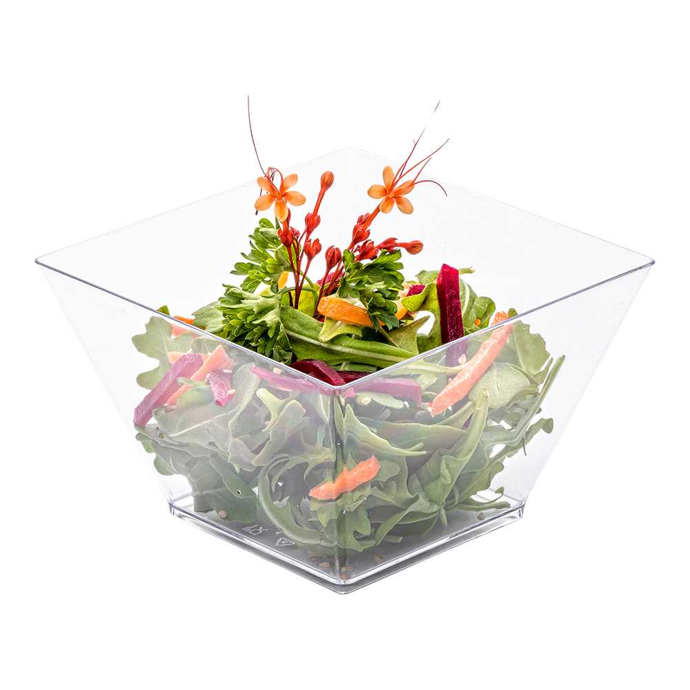 restaurantware Mini Serve 16 oz Square Clear Plastic Large Kova Bowl - 4 1/4" x 4 1/4" x 3" - 100 count box