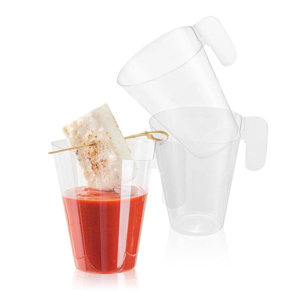 restaurantware Mini Serve 2 oz Clear Plastic Cup - with Handle - 2 3/4" x 2 3/4" x 3 1/4" - 100 count box
