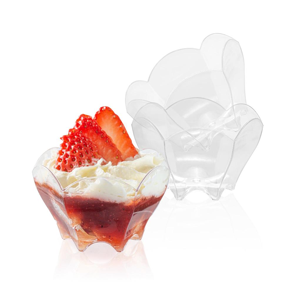 restaurantware Mini Serve 2 oz Clear Plastic Flower Cup - 2 3/4" x 2 1/2" x 1 3/4" - 100 count box
