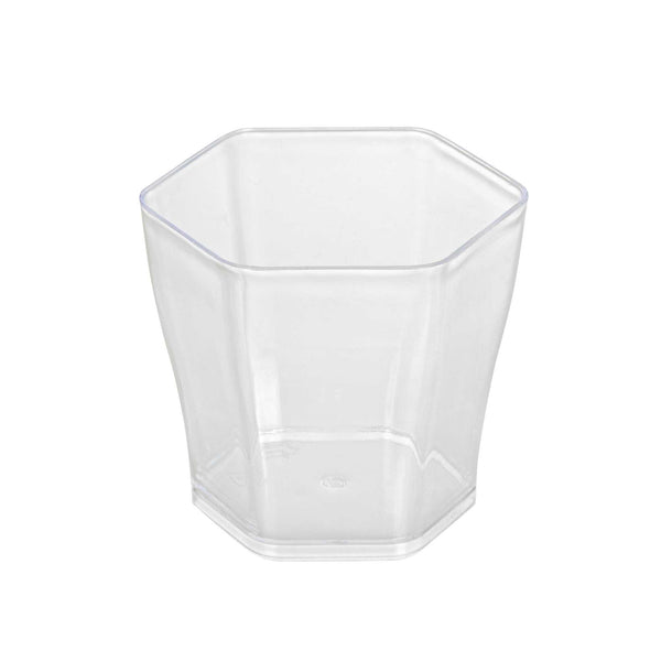 Restaurantware Mini Serve 2 Oz Hexagon Clear Plastic Glass - 1 3/4" X 1 3/4" X 1 3/4" - 100 Count Box