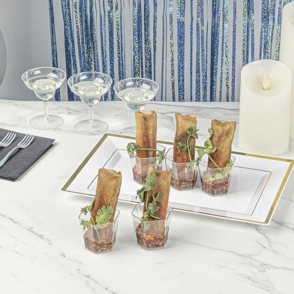 Restaurantware Mini Serve 2 Oz Hexagon Clear Plastic Glass - 1 3/4" X 1 3/4" X 1 3/4" - 100 Count Box