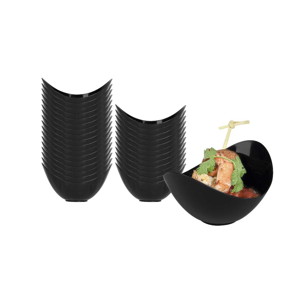 restaurantware Mini Serve 2 oz Oval Black Plastic Alato Tasting Dish - 3 1/2" x 2 3/4" x 1 3/4" - 100 count box