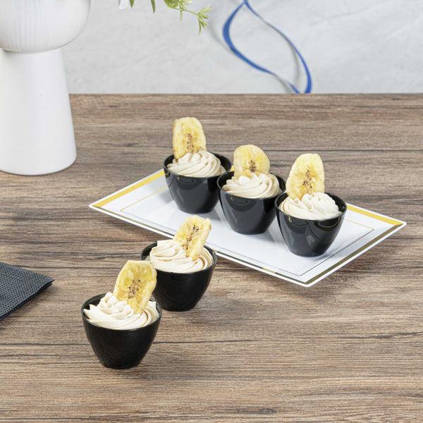 Restaurantware Mini Serve 2 Oz Round Black Plastic Mini Tasting Bowl - 2" X 2" X 1 1/2" - 100 Count Box