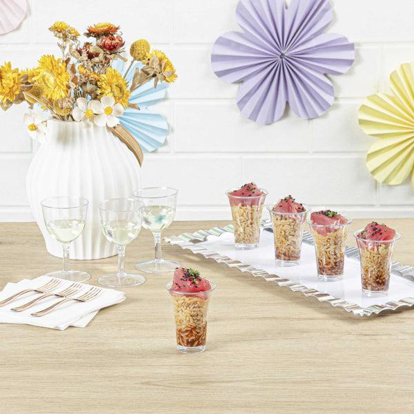 Restaurantware Mini Serve 2 Oz Round Clear Plastic Mini Trumpet Cup - 2" X 2" X 2 1/2" - 100 Count Box