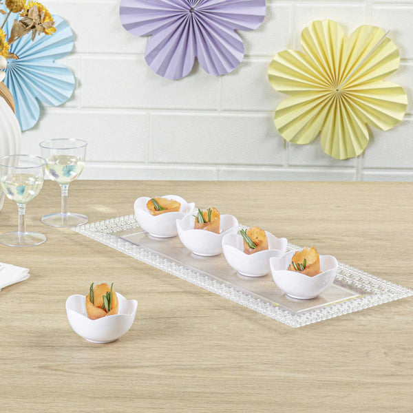 Restaurantware Mini Serve 2 Oz Round White Plastic Le Fleur Cup - 2 1/4" X 1 1/2" X 1 1/4" - 100 Count Box