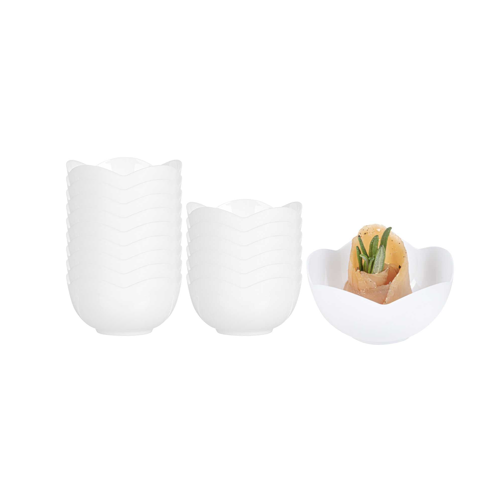 restaurantware Mini Serve 2 oz Round White Plastic Le Fleur Cup - 2 1/4" x 1 1/2" x 1 1/4" - 100 count box