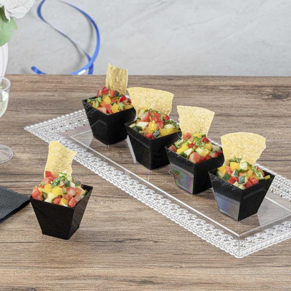 Restaurantware Mini Serve 2 Oz Square Black Plastic Mini Kova Cup - 2" X 2" X 1 3/4" - 100 Count Box