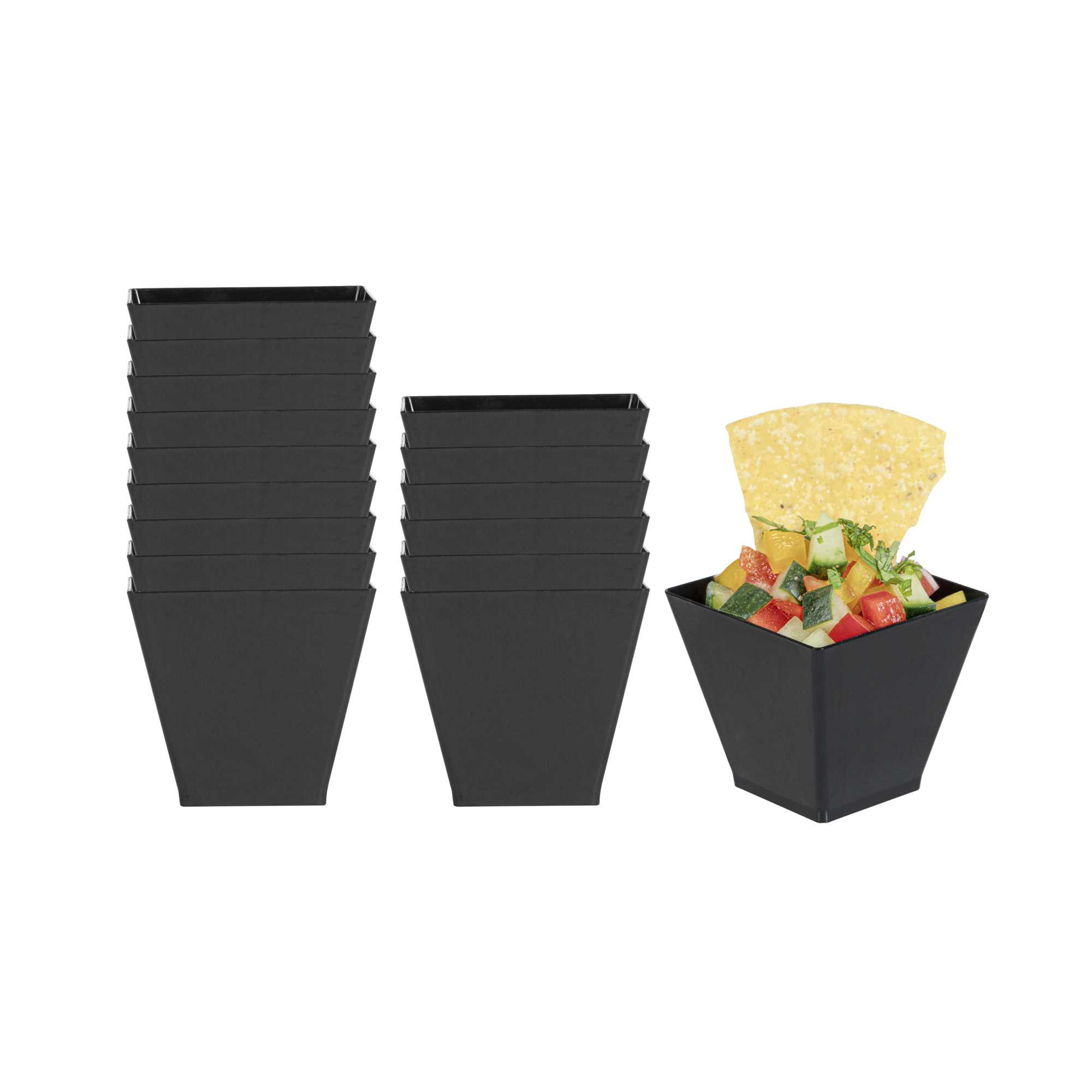 restaurantware Mini Serve 2 oz Square Black Plastic Mini Kova Cup - 2" x 2" x 1 3/4" - 100 count box