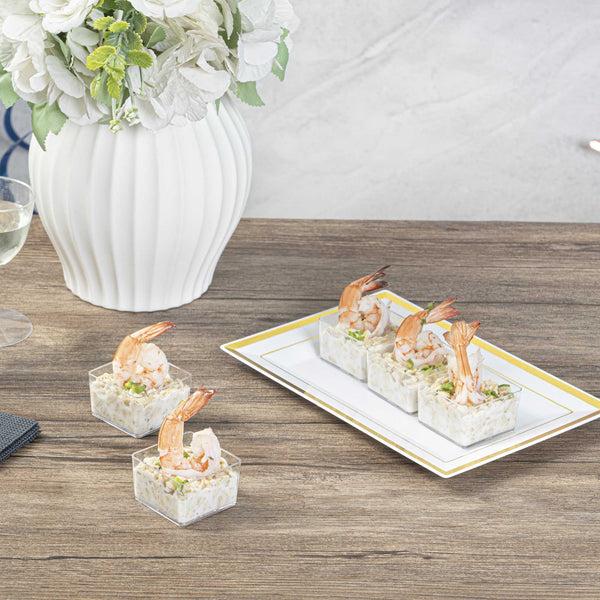 Restaurantware Mini Serve 2 Oz Square Clear Plastic Short Quadrato Cup - 1 3/4" X 1 3/4" X 1" - 100 Count Box