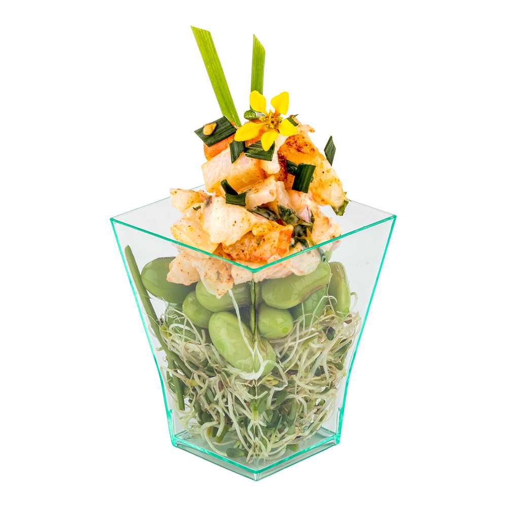 restaurantware Mini Serve 2 oz Square Seagreen Plastic Bonito Cup - 1 3/4" x 1 3/4" x 2 1/4" - 100 count box