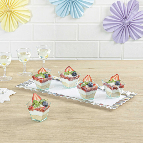 Restaurantware Mini Serve 2 Oz Square Seagreen Plastic Girata Dessert Dish - 2" X 2" X 1 3/4" - 100 Count Box