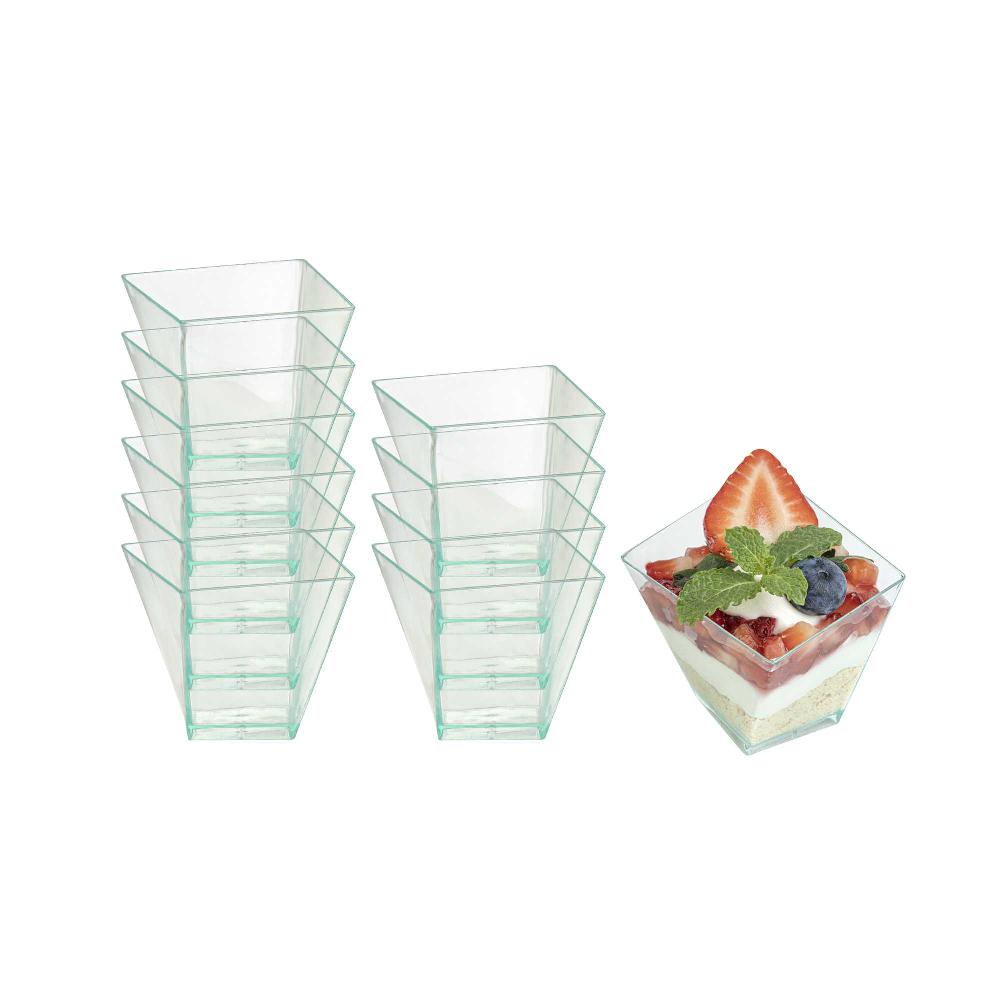 restaurantware Mini Serve 2 oz Square Seagreen Plastic Girata Dessert Dish - 2" x 2" x 1 3/4" - 100 count box