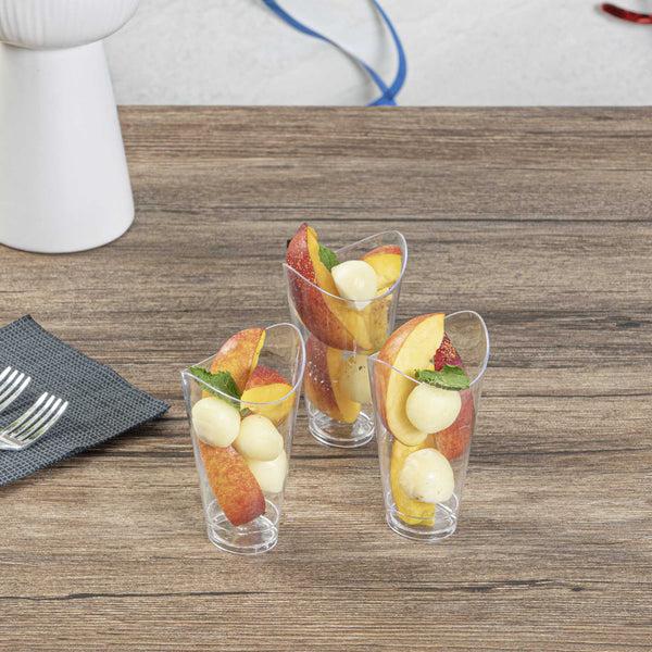Restaurantware Mini Serve 3 Oz Clear Plastic Mini Mezzaluna Cup - 3 1/4" X 2" X 1 1/2" - 100 Count Box