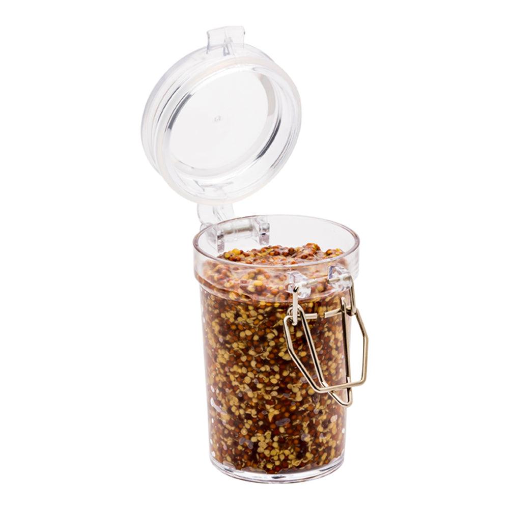 restaurantware Mini Serve 3 oz Clear Plastic Nostalgic Mason Jar - with Clamp Lid - 2 1/4" x 1 3/4" x 3 1/4" - 100 count box