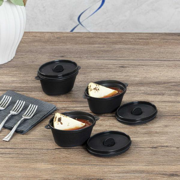 Restaurantware Mini Serve 3 Oz Oval Black Plastic Mini Kettle Dish - 3" X 2 1/4" X 1 1/2" - 100 Count Box