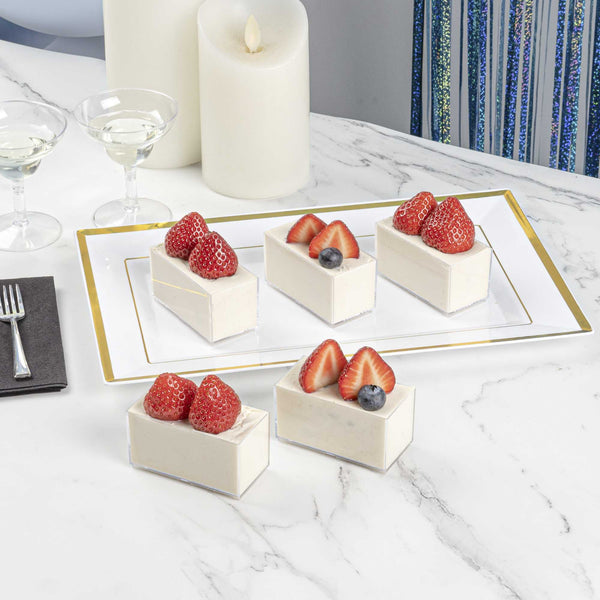 Restaurantware Mini Serve 3 Oz Rectangle Clear Plastic Dessert Cup - Stackable - 2 3/4" X 1 1/2" X 1 1/2" - 100 Count Box