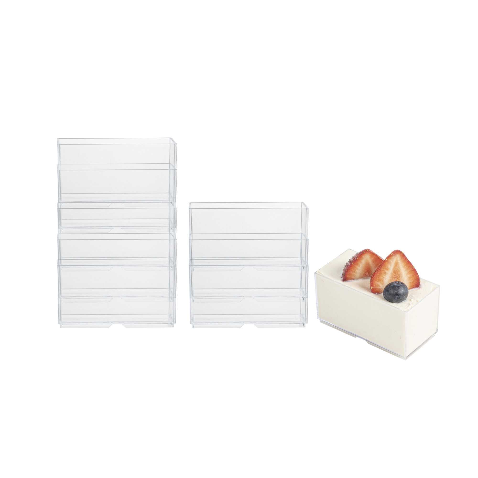 restaurantware Mini Serve 3 oz Rectangle Clear Plastic Dessert Cup - Stackable - 2 3/4" x 1 1/2" x 1 1/2" - 100 count box