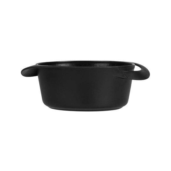 Restaurantware Mini Serve 3 Oz Round Black Plastic Mini Infinity Pot - 3 3/4" X 2 1/2" X 1 1/4" - 100 Count Box