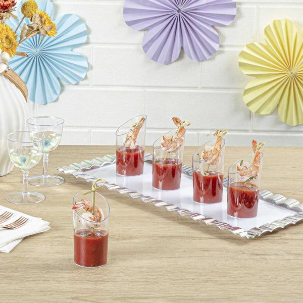 Restaurantware Mini Serve 3 Oz Round Clear Plastic Incline Shot Glass - 2" X 2" X 3 1/4" - 100 Count Box