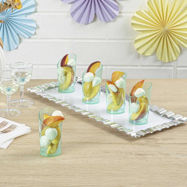 Restaurantware Mini Serve 3 Oz Round Seagreen Plastic Incline Shot Glass - 2" X 2" X 3 1/4" - 100 Count Box