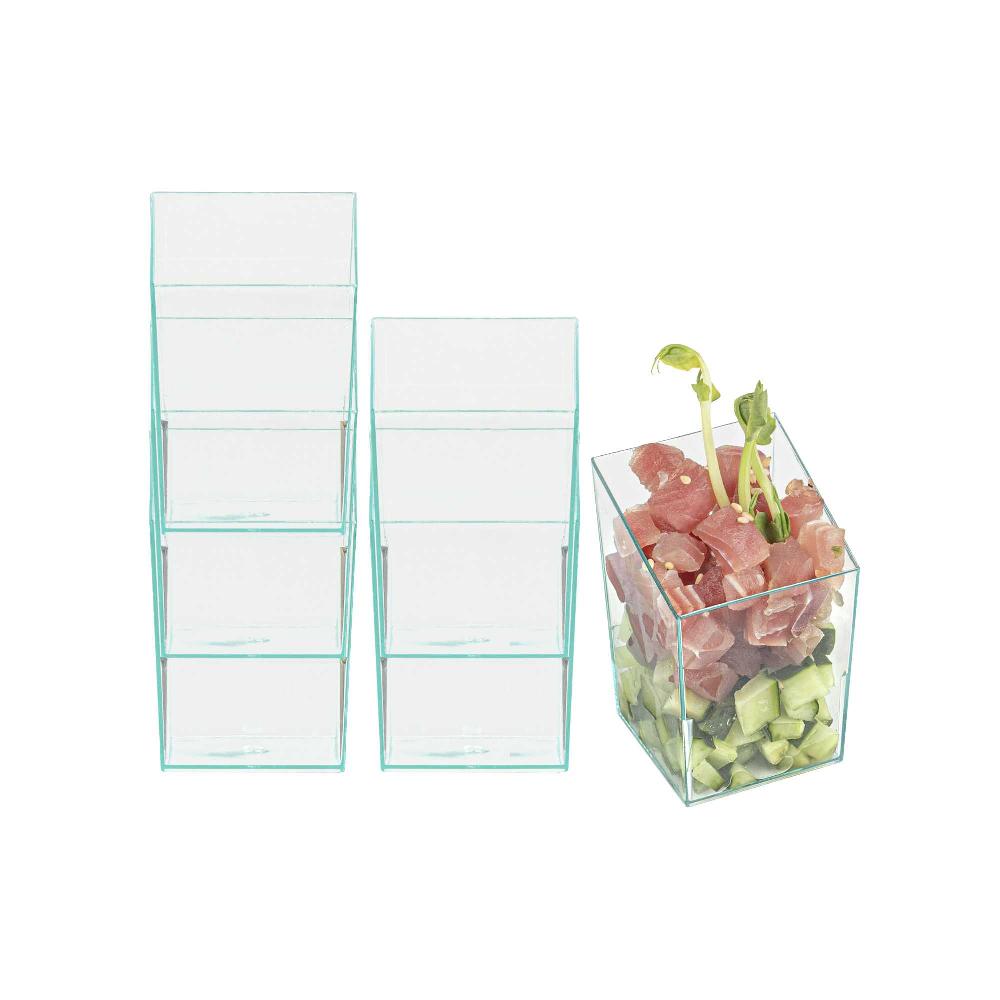 restaurantware Mini Serve 3 oz Square Seagreen Plastic Incline Cup - 1 3/4" x 1 3/4" x 2 3/4" - 100 count box