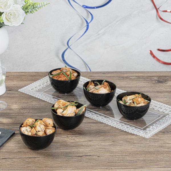 Restaurantware Mini Serve 4 Oz Round Black Plastic Bodega Cup - 3" X 3" X 1 3/4" - 100 Count Box