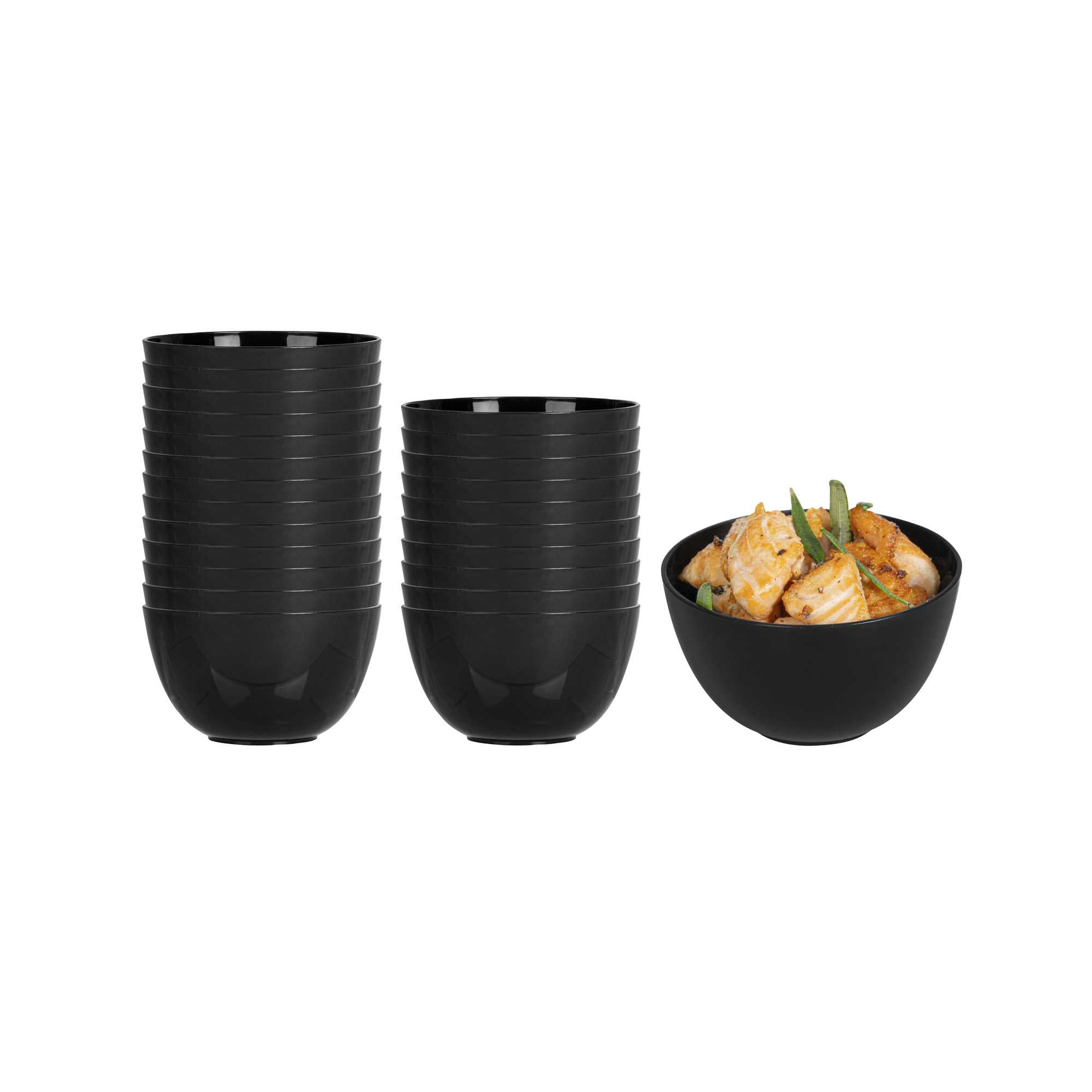 restaurantware Mini Serve 4 oz Round Black Plastic Bodega Cup - 3" x 3" x 1 3/4" - 100 count box