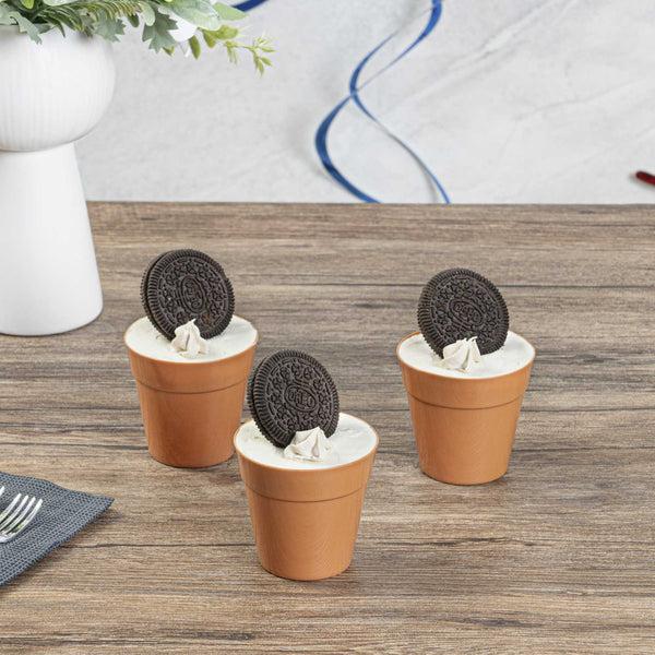 Restaurantware Mini Serve 4 Oz Round Terracotta Plastic Mini Flower Pot - 2 1/2" X 2 1/2" X 2 1/2" - 100 Count Box