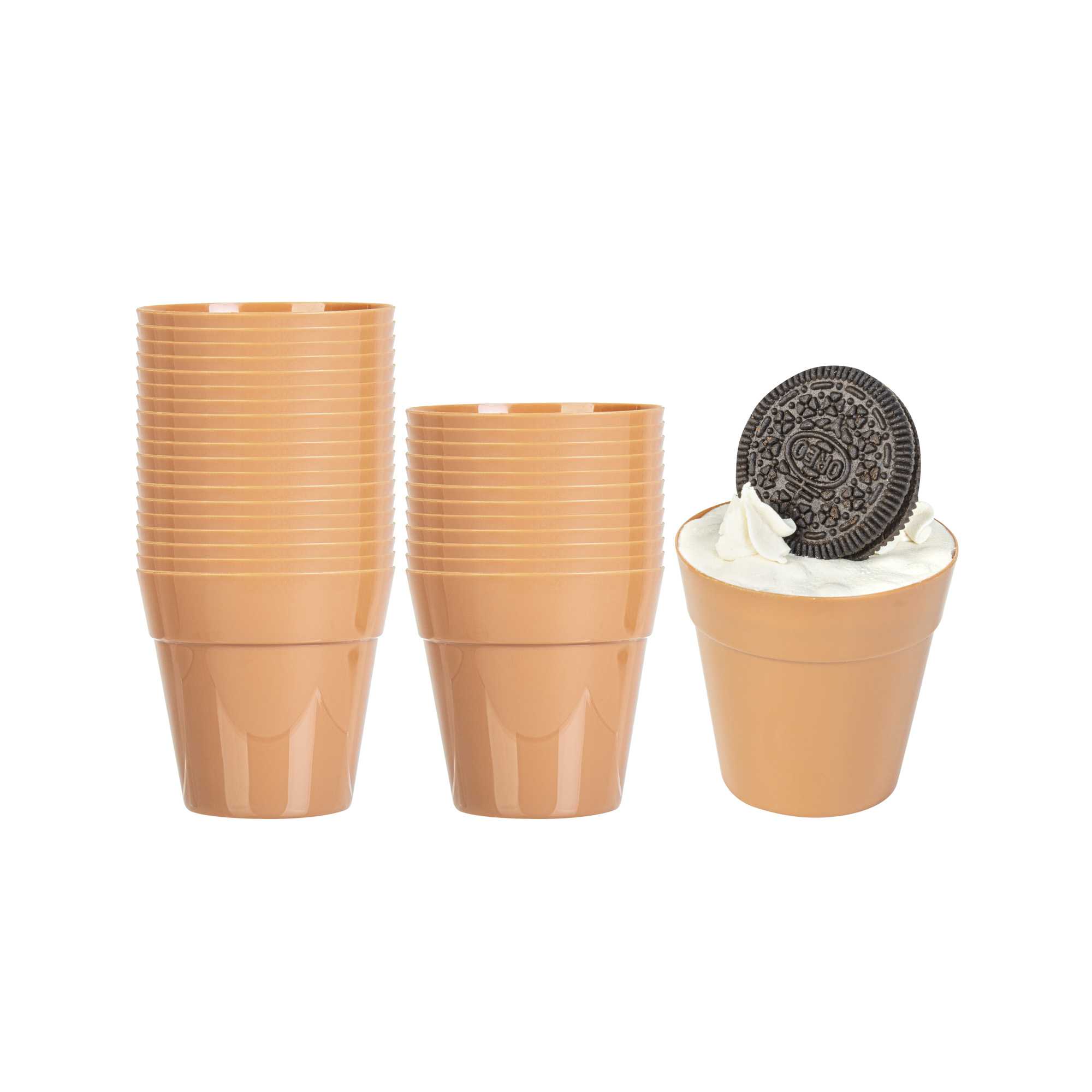 restaurantware Mini Serve 4 oz Round Terracotta Plastic Mini Flower Pot - 2 1/2" x 2 1/2" x 2 1/2" - 100 count box