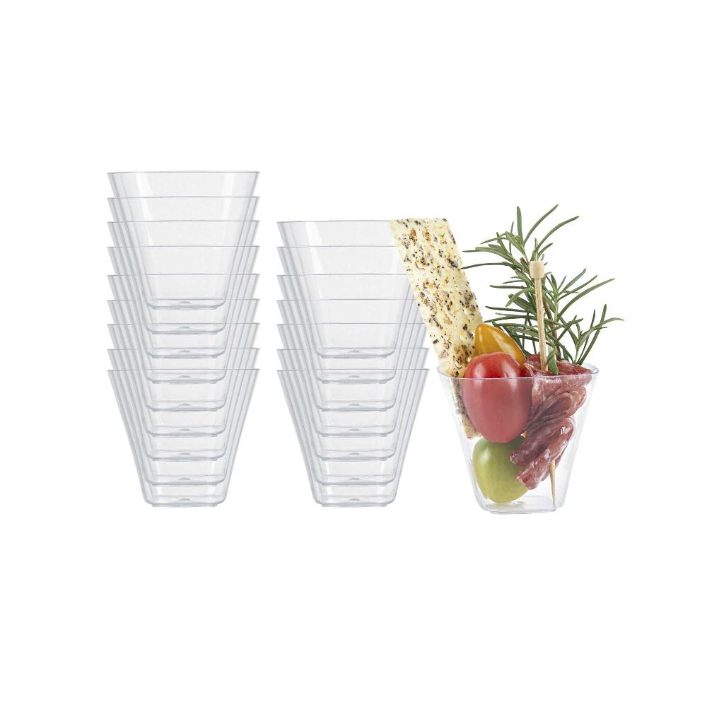 restaurantware Mini Serve 4 oz Square Clear Plastic Bellissima Tasting Cup - 2 1/2" x 2 1/2" x 2 1/4" - 100 count box