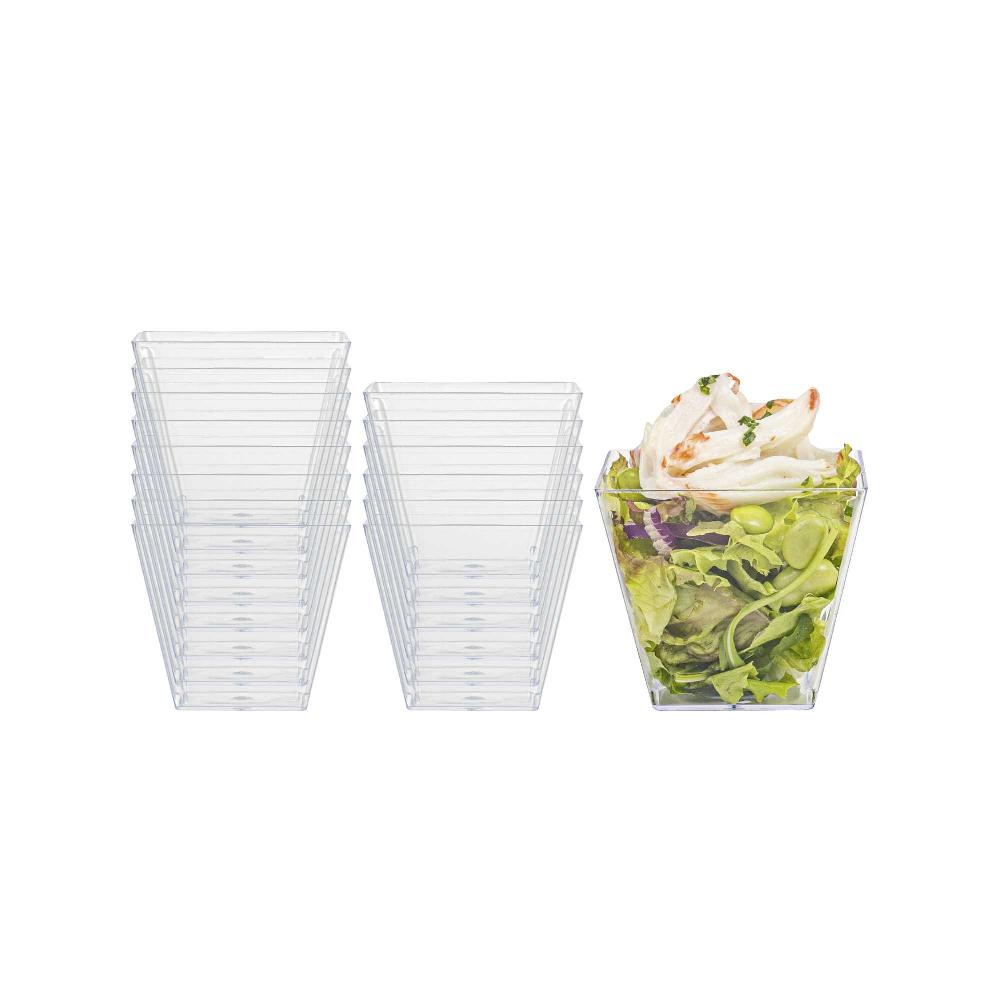 restaurantware Mini Serve 4 oz Square Clear Plastic Small Kova Cup - 2 1/4" x 2 1/4" x 2" - 100 count box