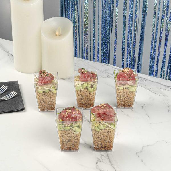 Restaurantware Mini Serve 4 Oz Square Clear Plastic Tall Medium Kova Cup - 2" X 2" X 3" - 320 Count Box