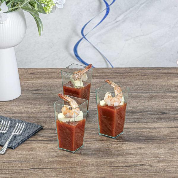 Restaurantware Mini Serve 4 Oz Square Seagreen Plastic Tall Geometric Cup - 1 1/2" X 1 1/2" X 3 1/4" - 100 Count Box