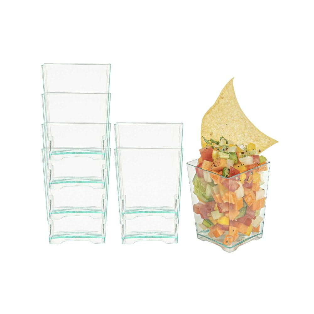 restaurantware Mini Serve 4 oz Square Seagreen Plastic Tall Quadrato Cup - 2" x 2" x 2 3/4" - 100 count box