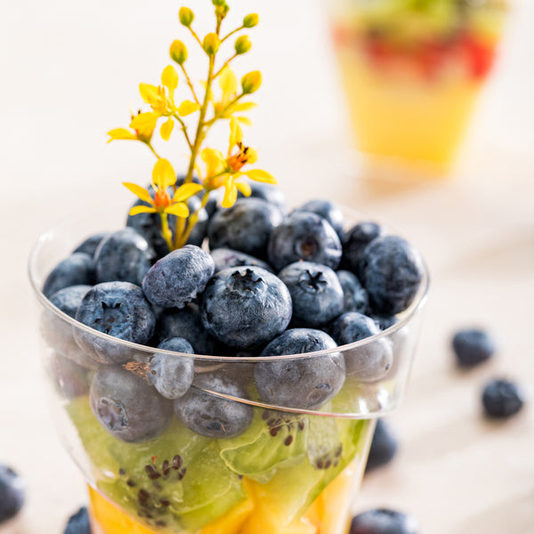 Restaurantware Mini Serve 5 Oz Round Clear Plastic Mini Flourish Cup - 2 3/4" X 2 3/4" X 2 3/4" - 100 Count Box