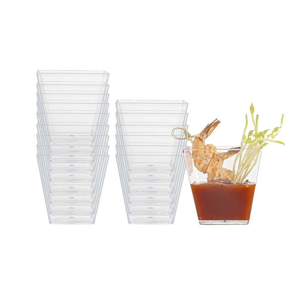 restaurantware Mini Serve 5 oz Square Clear Plastic Medium Kova Cup - 2 1/2" x 2 1/2" x 2 1/2" - 100 count box