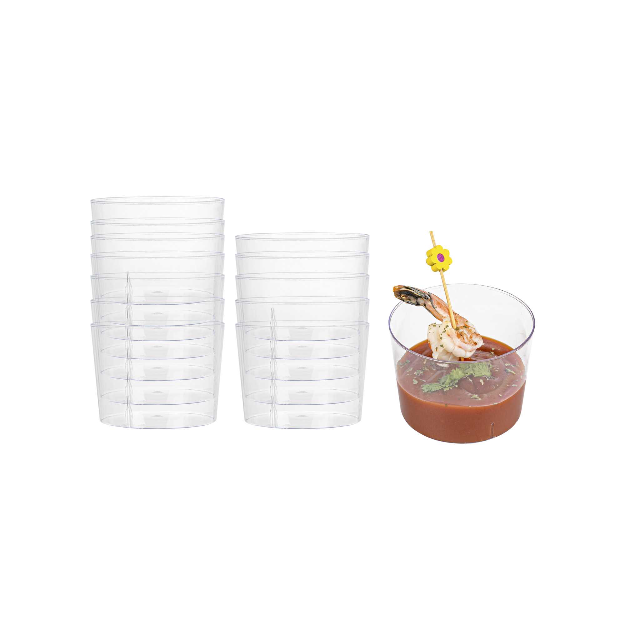 restaurantware Mini Serve 6 oz Round Clear Plastic Cylindro Cup - 2 1/4" x 2 1/4" x 3" - 100 count box